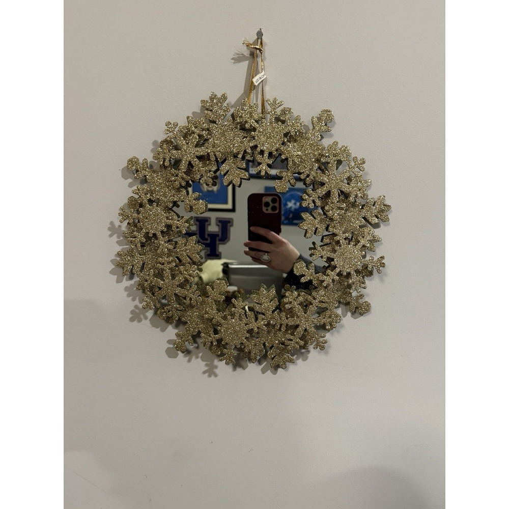 Vintage Unique  Avon Glitter And Gold Holiday Wreath With Mirror‎ In Center